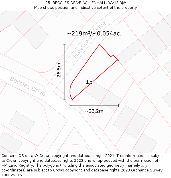 15, BECCLES DRIVE, WILLENHALL, WV13 3JW: Plot and title map