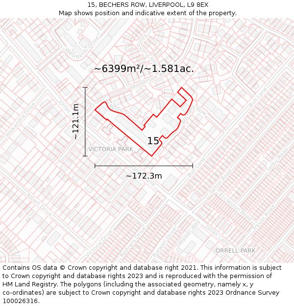 15, BECHERS ROW, LIVERPOOL, L9 8EX: Plot and title map