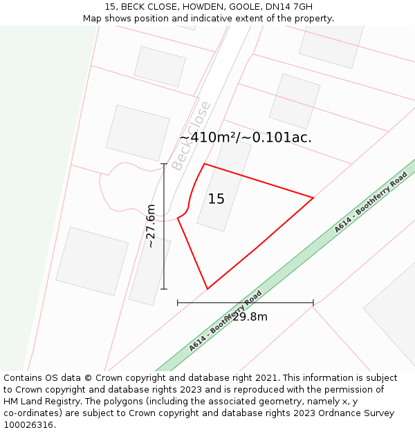 15, BECK CLOSE, HOWDEN, GOOLE, DN14 7GH: Plot and title map