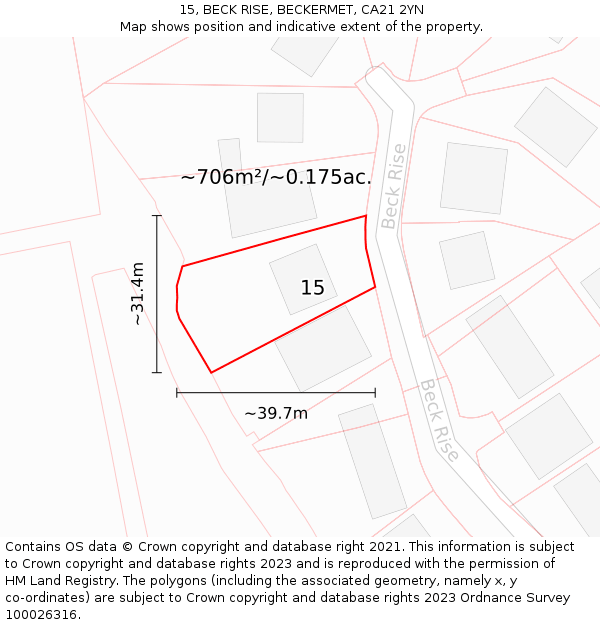 15, BECK RISE, BECKERMET, CA21 2YN: Plot and title map