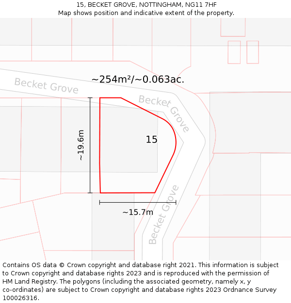 15, BECKET GROVE, NOTTINGHAM, NG11 7HF: Plot and title map