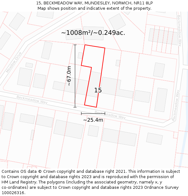 15, BECKMEADOW WAY, MUNDESLEY, NORWICH, NR11 8LP: Plot and title map