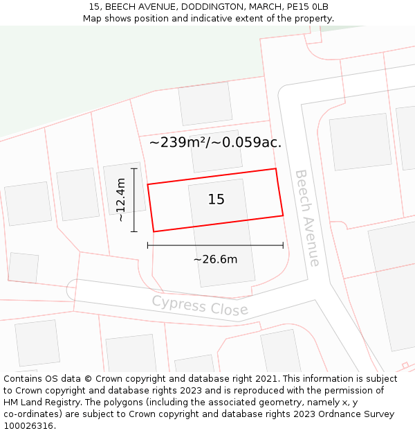 15, BEECH AVENUE, DODDINGTON, MARCH, PE15 0LB: Plot and title map