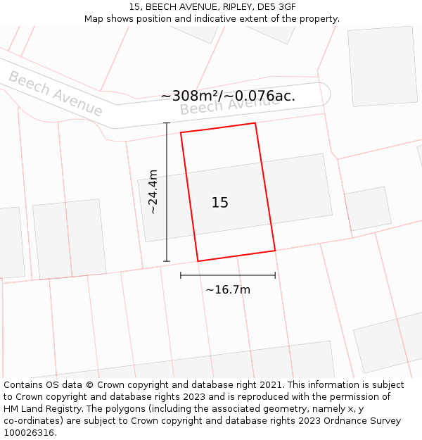 15, BEECH AVENUE, RIPLEY, DE5 3GF: Plot and title map