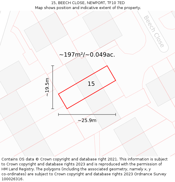 15, BEECH CLOSE, NEWPORT, TF10 7ED: Plot and title map