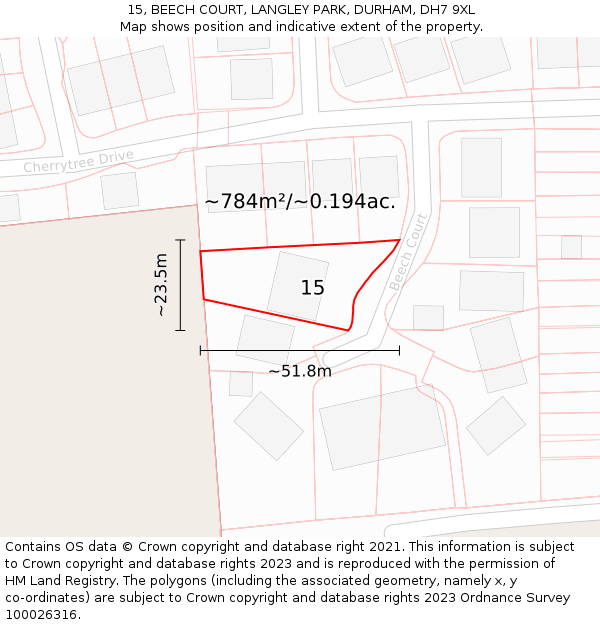 15, BEECH COURT, LANGLEY PARK, DURHAM, DH7 9XL: Plot and title map