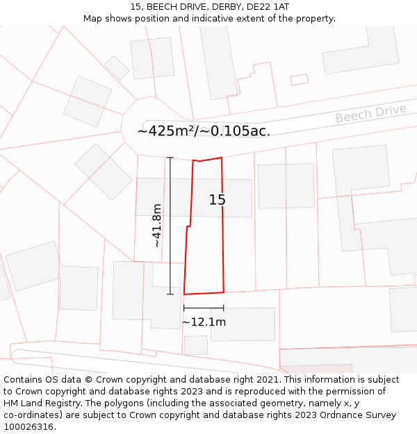 15, BEECH DRIVE, DERBY, DE22 1AT: Plot and title map