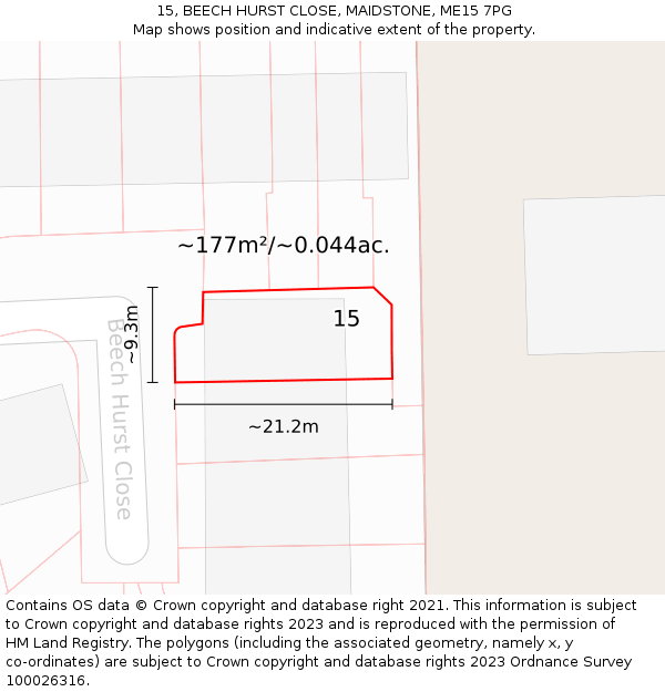 15, BEECH HURST CLOSE, MAIDSTONE, ME15 7PG: Plot and title map