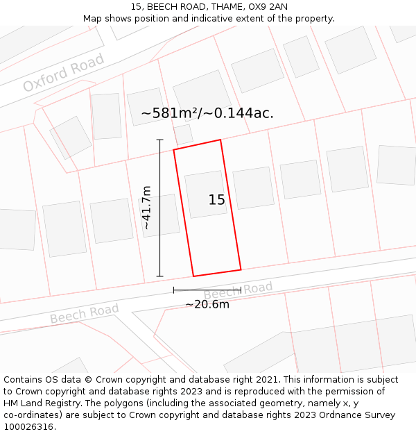 15, BEECH ROAD, THAME, OX9 2AN: Plot and title map