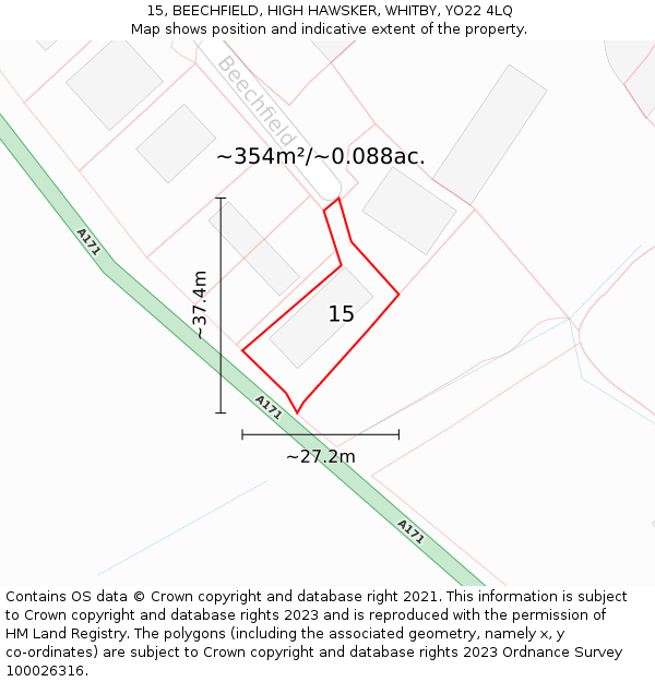 15, BEECHFIELD, HIGH HAWSKER, WHITBY, YO22 4LQ: Plot and title map