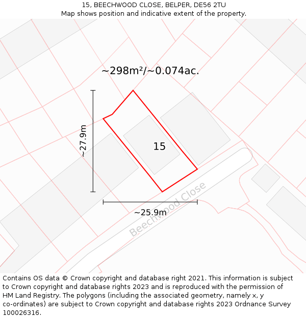 15, BEECHWOOD CLOSE, BELPER, DE56 2TU: Plot and title map