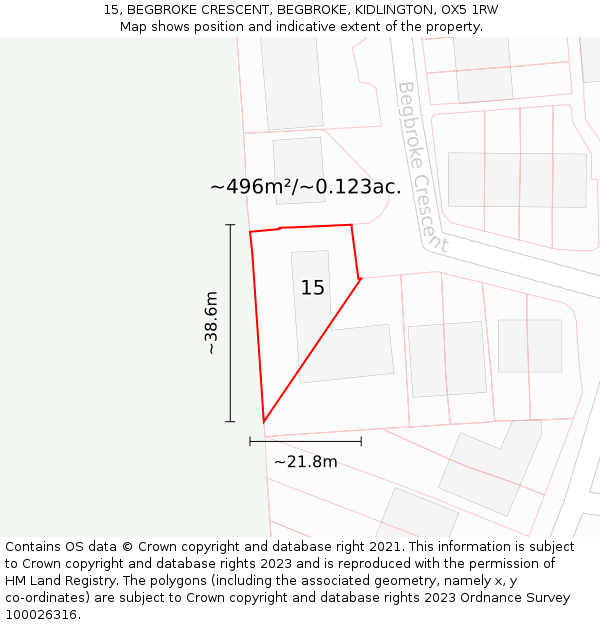 15, BEGBROKE CRESCENT, BEGBROKE, KIDLINGTON, OX5 1RW: Plot and title map