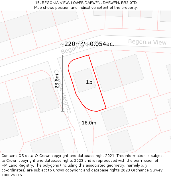 15, BEGONIA VIEW, LOWER DARWEN, DARWEN, BB3 0TD: Plot and title map