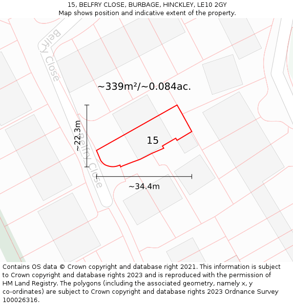 15, BELFRY CLOSE, BURBAGE, HINCKLEY, LE10 2GY: Plot and title map