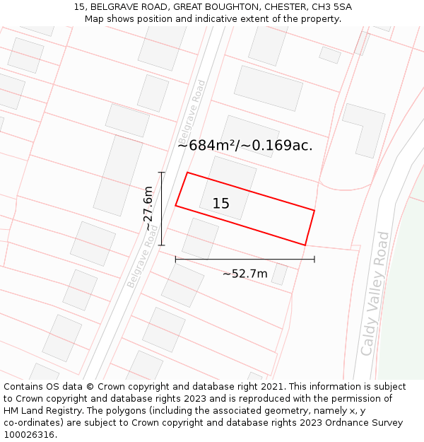 15, BELGRAVE ROAD, GREAT BOUGHTON, CHESTER, CH3 5SA: Plot and title map