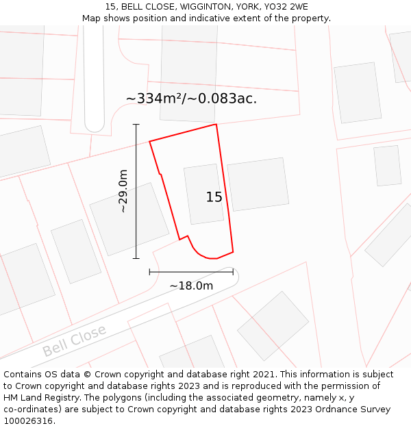 15, BELL CLOSE, WIGGINTON, YORK, YO32 2WE: Plot and title map