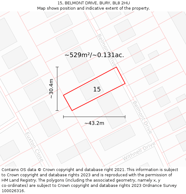 15, BELMONT DRIVE, BURY, BL8 2HU: Plot and title map