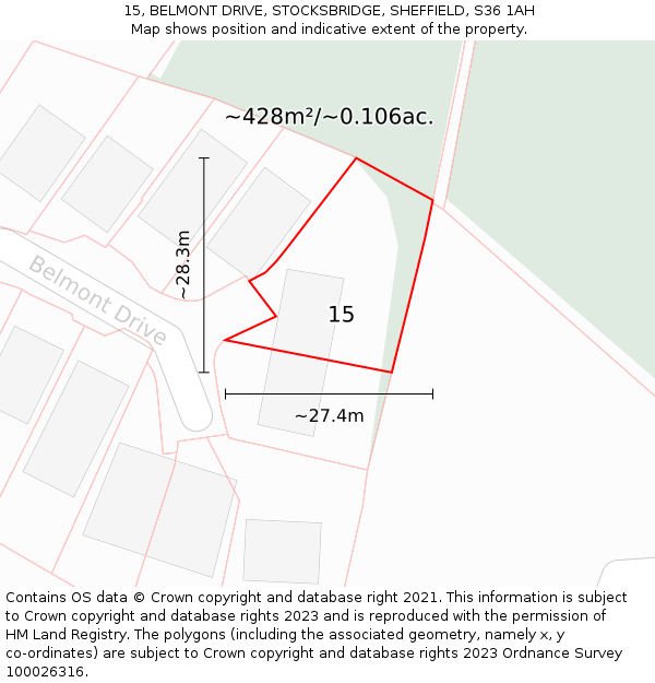 15, BELMONT DRIVE, STOCKSBRIDGE, SHEFFIELD, S36 1AH: Plot and title map