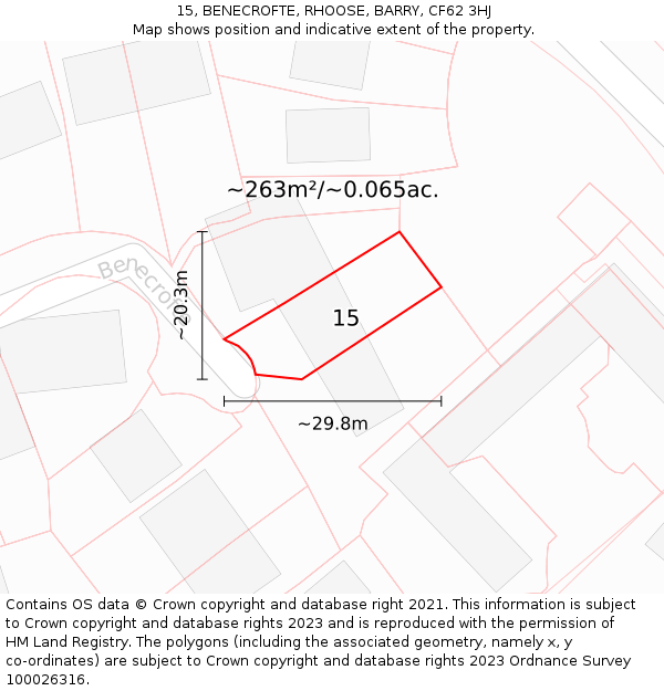 15, BENECROFTE, RHOOSE, BARRY, CF62 3HJ: Plot and title map