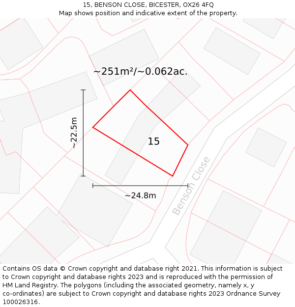 15, BENSON CLOSE, BICESTER, OX26 4FQ: Plot and title map
