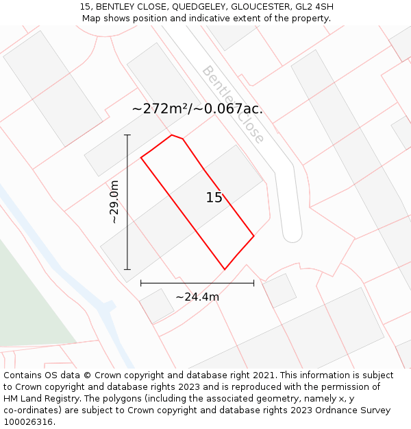 15, BENTLEY CLOSE, QUEDGELEY, GLOUCESTER, GL2 4SH: Plot and title map