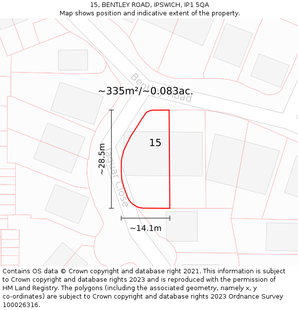 15, BENTLEY ROAD, IPSWICH, IP1 5QA: Plot and title map