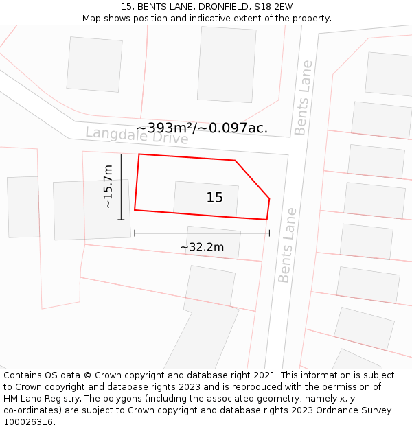 15, BENTS LANE, DRONFIELD, S18 2EW: Plot and title map