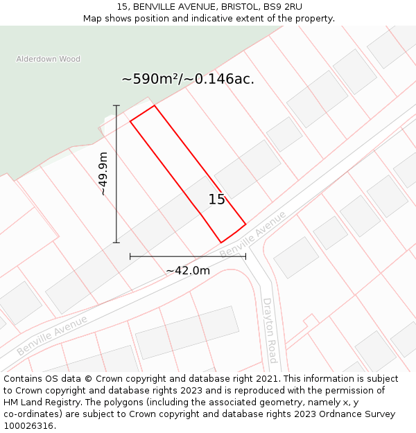 15, BENVILLE AVENUE, BRISTOL, BS9 2RU: Plot and title map