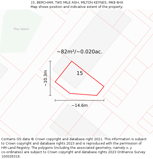 15, BERCHAM, TWO MILE ASH, MILTON KEYNES, MK8 8HX: Plot and title map