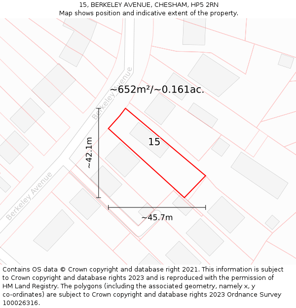 15, BERKELEY AVENUE, CHESHAM, HP5 2RN: Plot and title map