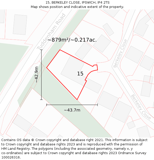 15, BERKELEY CLOSE, IPSWICH, IP4 2TS: Plot and title map