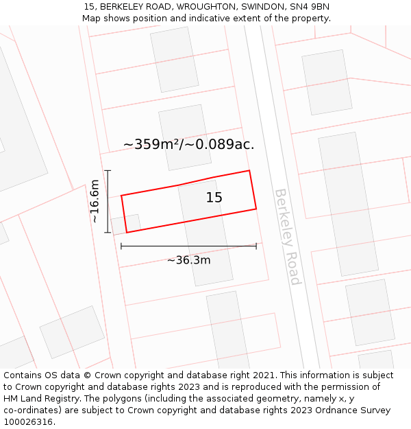 15, BERKELEY ROAD, WROUGHTON, SWINDON, SN4 9BN: Plot and title map