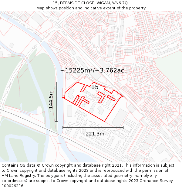15, BERMSIDE CLOSE, WIGAN, WN6 7QL: Plot and title map