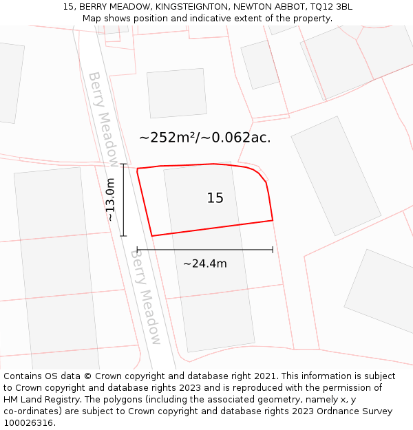 15, BERRY MEADOW, KINGSTEIGNTON, NEWTON ABBOT, TQ12 3BL: Plot and title map