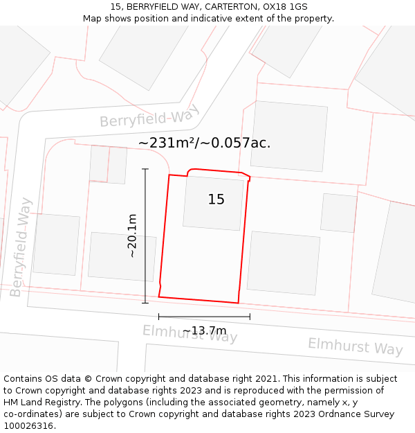 15, BERRYFIELD WAY, CARTERTON, OX18 1GS: Plot and title map