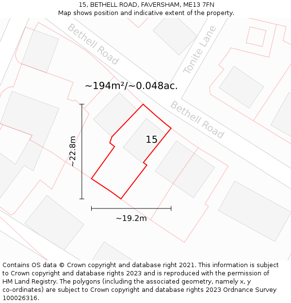 15, BETHELL ROAD, FAVERSHAM, ME13 7FN: Plot and title map