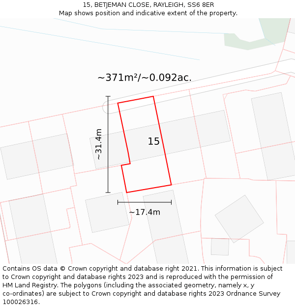 15, BETJEMAN CLOSE, RAYLEIGH, SS6 8ER: Plot and title map