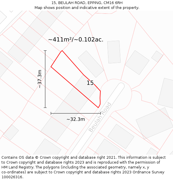 15, BEULAH ROAD, EPPING, CM16 6RH: Plot and title map