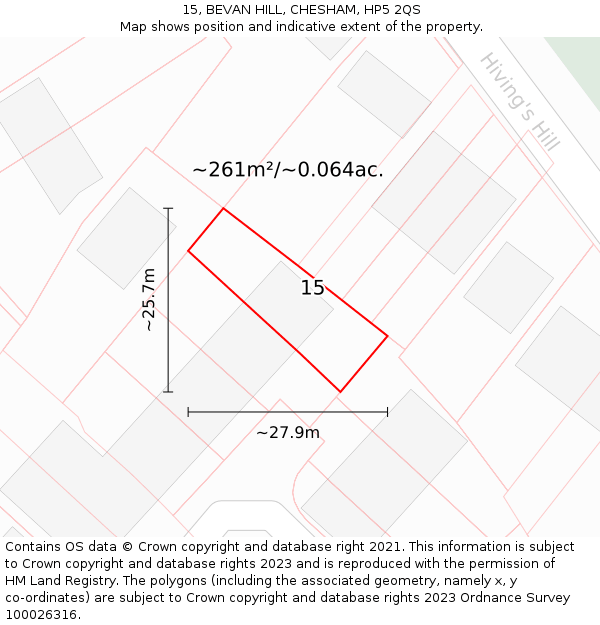 15, BEVAN HILL, CHESHAM, HP5 2QS: Plot and title map
