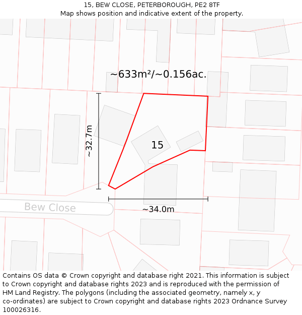 15, BEW CLOSE, PETERBOROUGH, PE2 8TF: Plot and title map