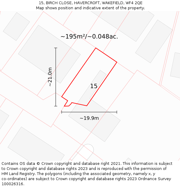 15, BIRCH CLOSE, HAVERCROFT, WAKEFIELD, WF4 2QE: Plot and title map