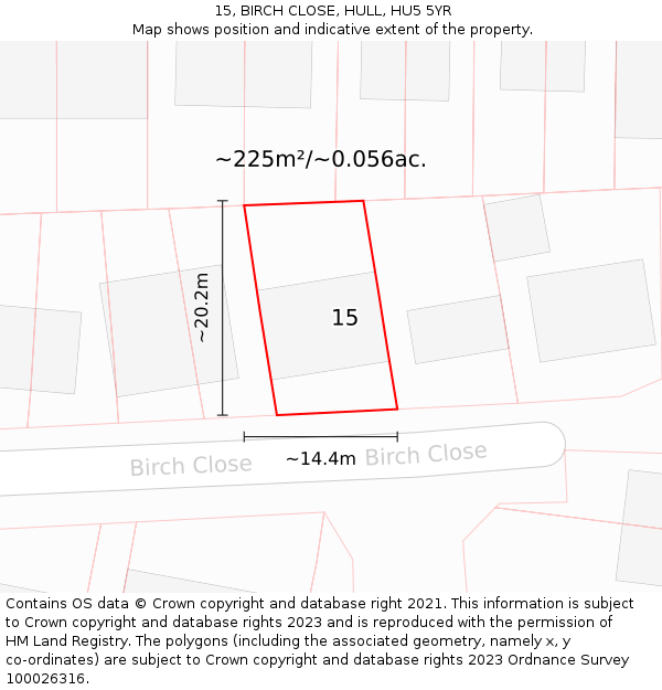 15, BIRCH CLOSE, HULL, HU5 5YR: Plot and title map
