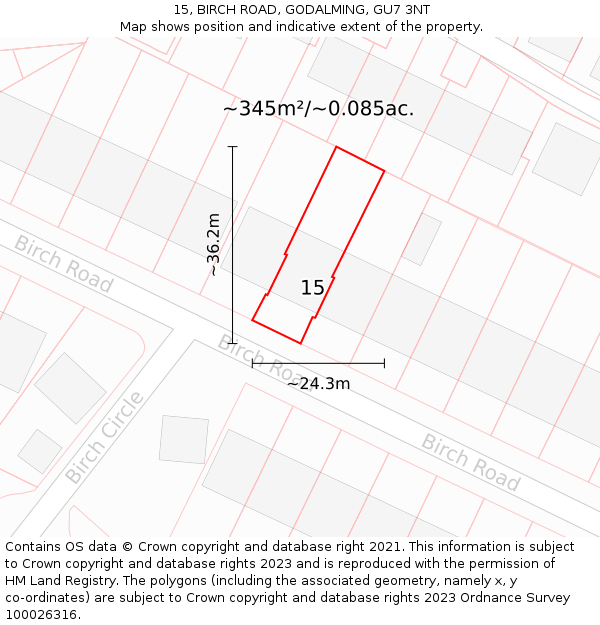 15, BIRCH ROAD, GODALMING, GU7 3NT: Plot and title map