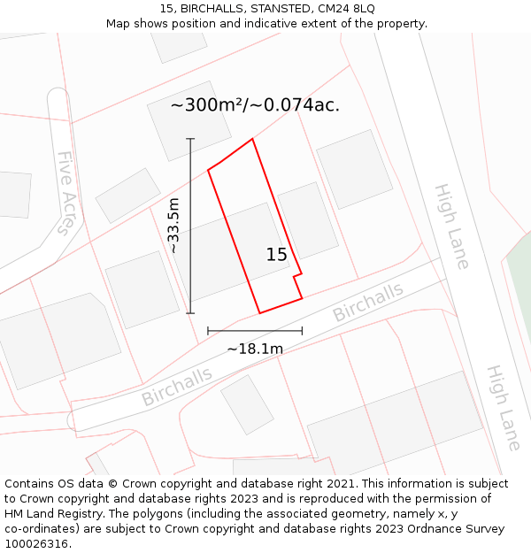 15, BIRCHALLS, STANSTED, CM24 8LQ: Plot and title map