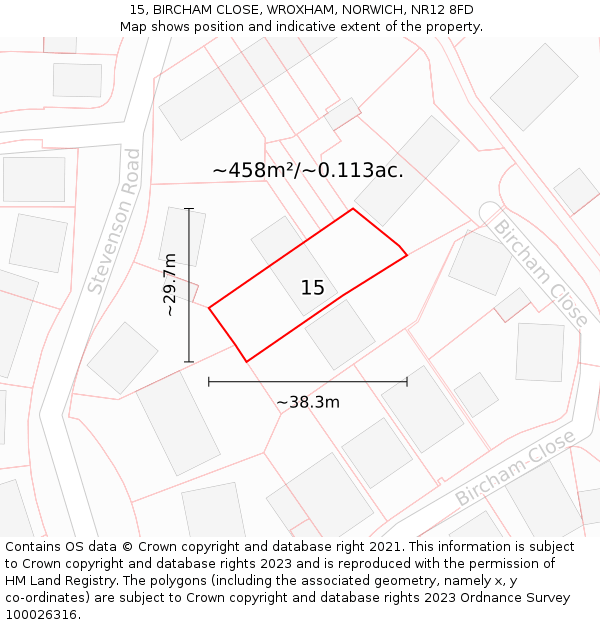 15, BIRCHAM CLOSE, WROXHAM, NORWICH, NR12 8FD: Plot and title map