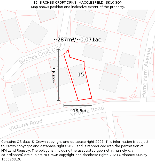 15, BIRCHES CROFT DRIVE, MACCLESFIELD, SK10 3QN: Plot and title map