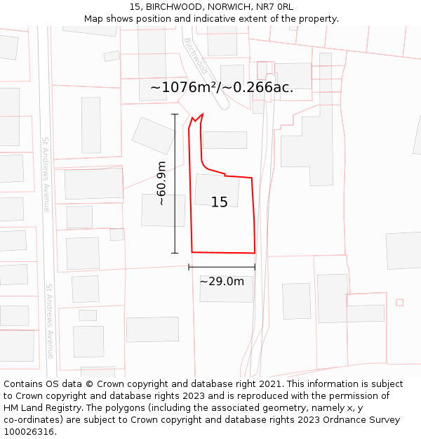 15, BIRCHWOOD, NORWICH, NR7 0RL: Plot and title map