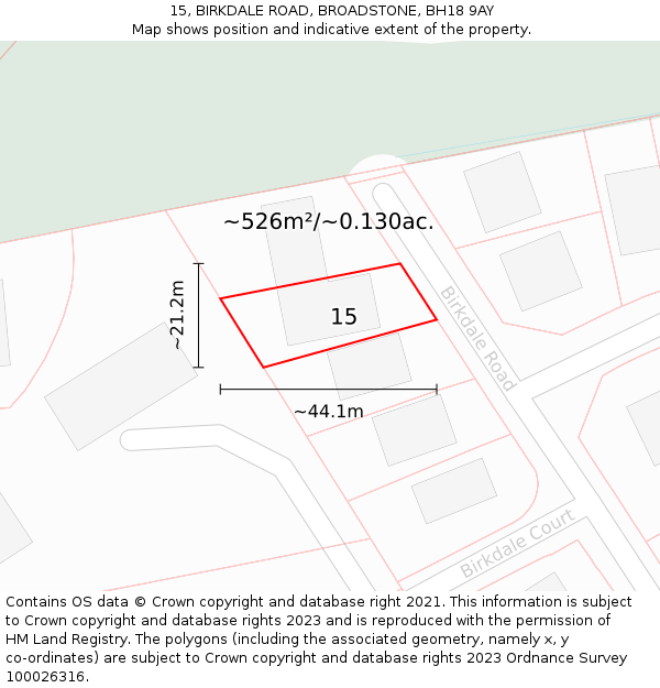 15, BIRKDALE ROAD, BROADSTONE, BH18 9AY: Plot and title map