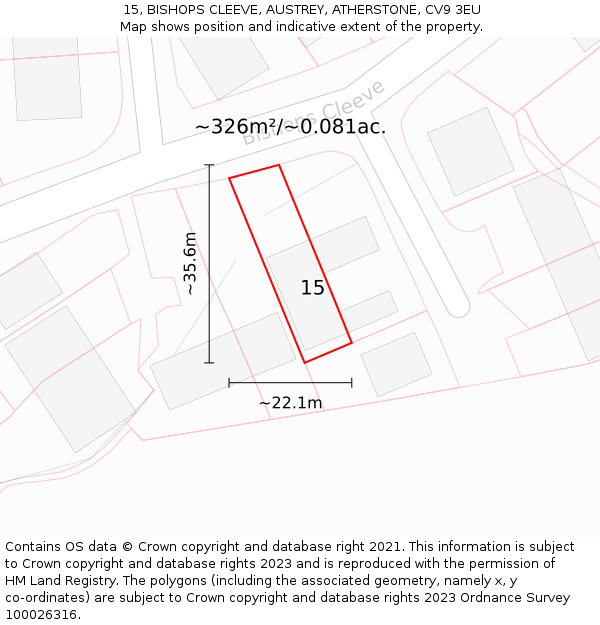 15, BISHOPS CLEEVE, AUSTREY, ATHERSTONE, CV9 3EU: Plot and title map