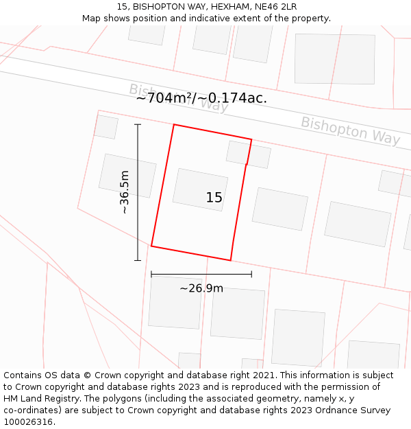 15, BISHOPTON WAY, HEXHAM, NE46 2LR: Plot and title map